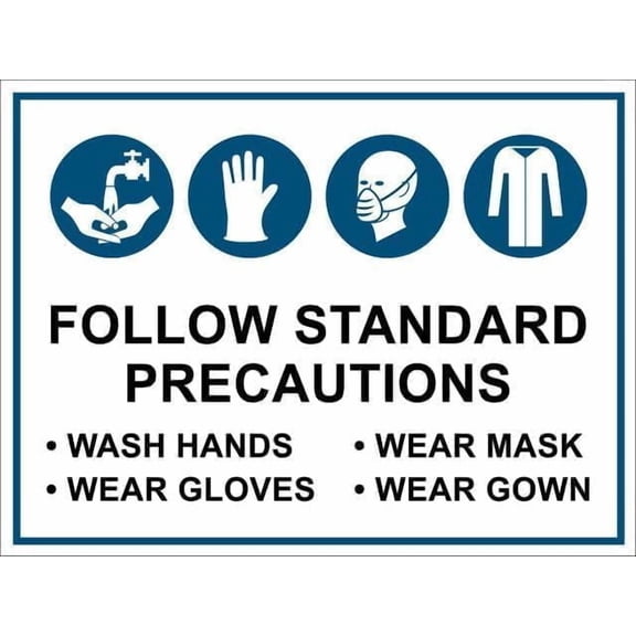 PPE Follow Standard Precautions Rust Free Aluminum Sign, Weather Resistant Durable Plaque for Workplace, Industrial Safety Sign, 8x12 Inch For Home Wall Art Decor Metal Tin Sign