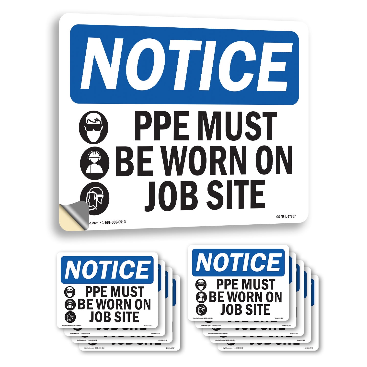 PPE Must Be Worn On Job Site With Symbol OSHA Notice Vinyl Decal Label ...