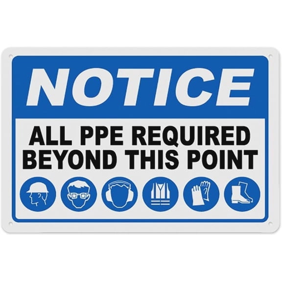 PPE Required Beyond This Point Sign 8"x12" - Aluminum Tin Warning for Home Outdoor Garden, Durable Safety Decor for Hazard Zone