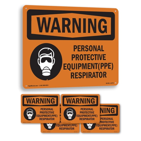 PPE Respirator OSHA WARNING Rigid Plastic Sign 24 Inch x 18 Inch - 5 Pack