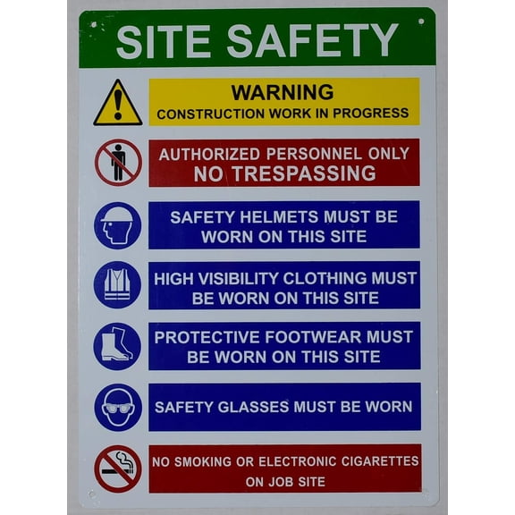 PPE Sign - Site Safety Sign (White,Aluminium 10x14) (ref-2201)
