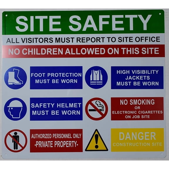 PPE Sign - Site Safety Sign (White,Aluminium 14x15) (ref-2201)