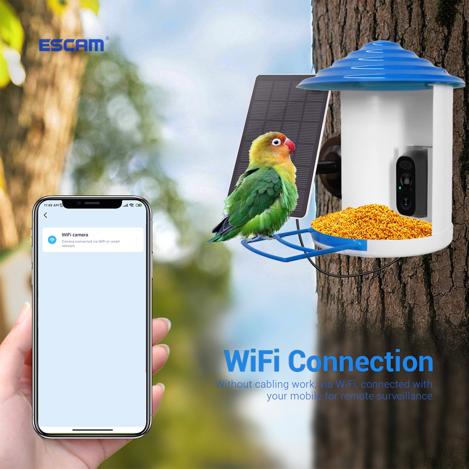 PPHHD Smart Bird Feeder Camera With Solar Panel, Bird Watching Camera