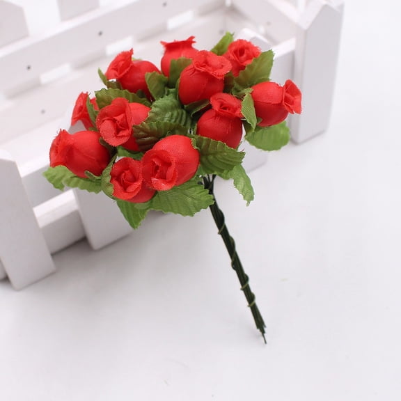 PPKVUFD 1 Bunches Artificial Mini Rose Bouquet 12 Heads Bridal Flower Bouquets Fake Red Rose for Valentine's Day Wedding Bridal Shower Home Office Garden