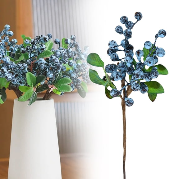 PPKVUFD 1 Pack Artificial Flowers Berries Stems Faux Blueberries Artificial Stems for Decorating Blueberry Picks Fruit Fake Silk Flowers Home Decorative Party Wedding Christmas Decorations
