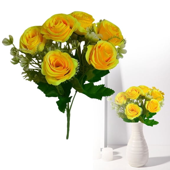 PPKVUFD 1 Pack Artificial Flowers Silk Rose Peony Bouquets Yellow Faux Flowers Spring Floral Arrangements for Home Wedding Bride Table Centerpiece Valentine's Day Decor