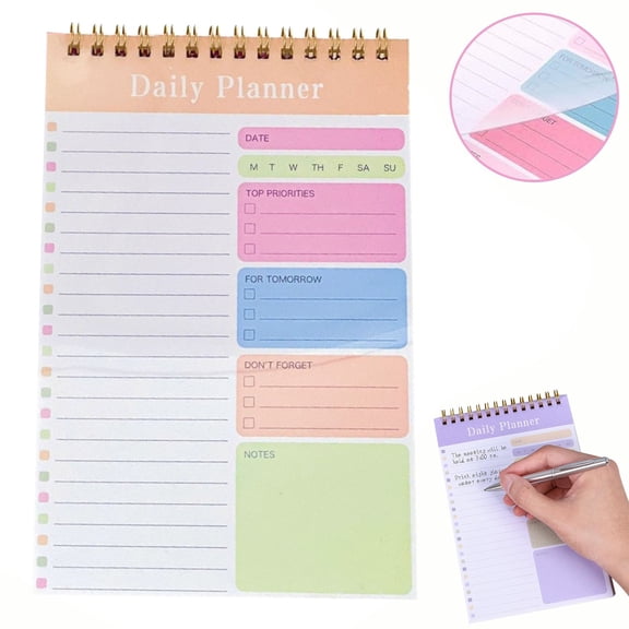 PPKVUFD 1 Pack Daily To Do List Notebook 5" x 8" Daily Planner 30 Sheets Spiral to Do List Notebook for Easy Daily Planning, Office Plan Work Schedule Checklist