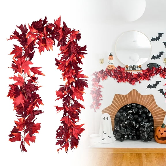 PPKVUFD 1 Pack Fall Garland Maple Leaf, 5.9Ft Hanging Vine Garland Artificial Autumn Foliage Garland Thanksgiving Decor for Home Wedding Fireplace Party Christmas Decor