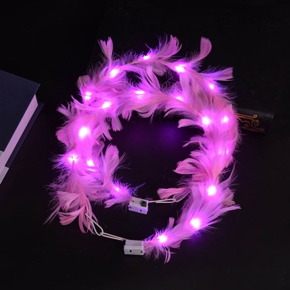 PPKVUFD 1 Pack Flower Crown, Feather Crown Headband Luminous with 10 LED Lights, Light Up Headdress with LED Lights, Cute Flashing Decor Hair ​Accessories for Girl Women Wedding Festival Party