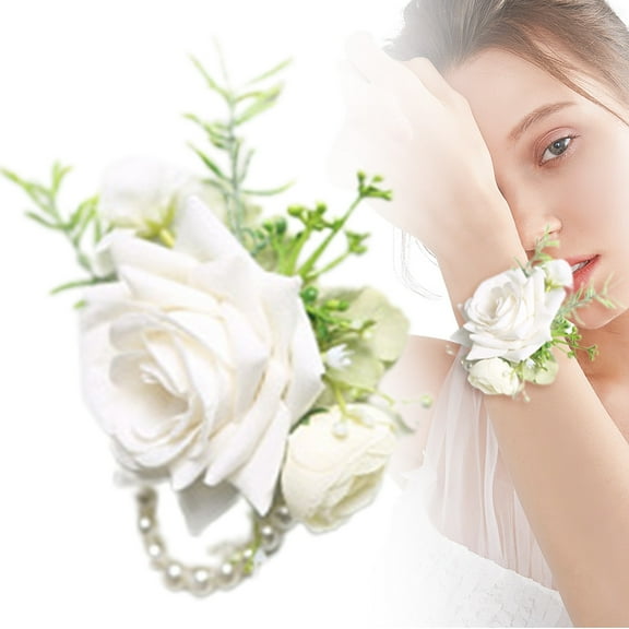 PPKVUFD 1 Pack Flower Wrist Corsage Boutonniere Set, 3" Artificial Rose Handmade Silk Flower for Wedding Flowers Accessories Prom Suit Decor