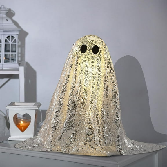 PPKVUFD 1 Pack Halloween Disco Ghost Decor - 9.5'' Disco Ghost Decoration with LED Lights for Indoor Halloween Party, Home Table Centerpiece, Kitchen, or Office Decor