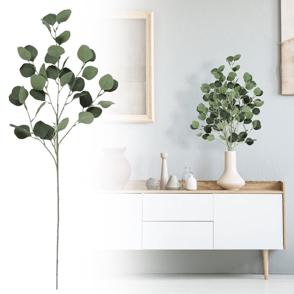 PPKVUFD 1 Pcs Artificial Fall Eucalyptus Leaves Greenery Stems Plants for Home Floral Arrangement Wedding Party Autumn Thanksgiving Table Centerpiece Decorations, 35.4"
