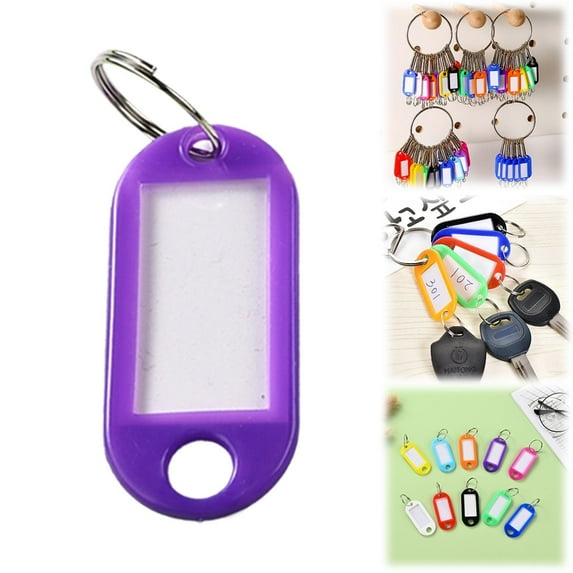 PPKVUFD 1 Pcs Plastic Key Tags, 10 Assorted Colors Options Key Keychain Tags with Labels, Key Chain Label Tags Identifiers ID Tags with Split Ring (Purple)