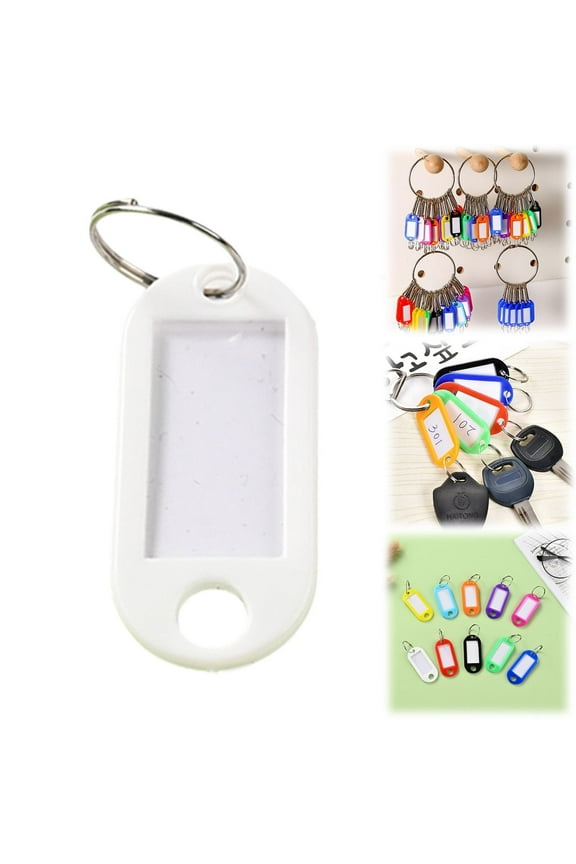1 Pcs Plastic Key Tags, 10 Assorted Colors Options Key Keychain Tags with Labels, Key Chain Label Tags Identifiers ID Tags with Split Ring (White)
