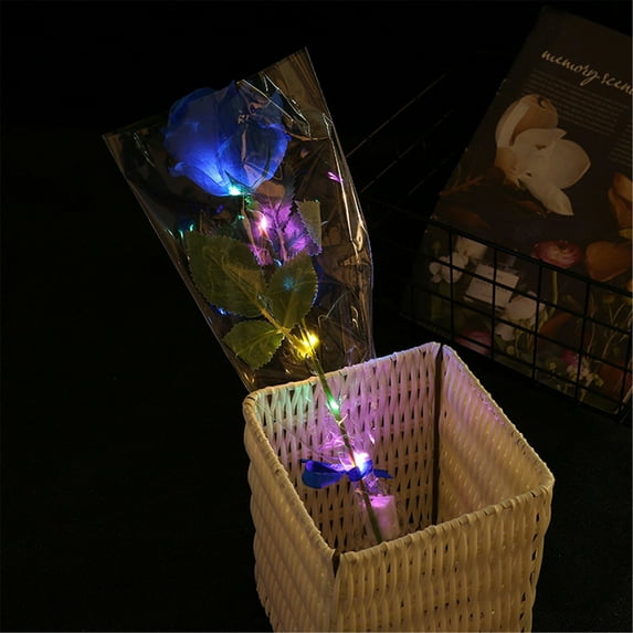 PPKVUFD 1 Pcs Rose Flower Lights Blue Artificial Valentine's Day Glowing Light up Rose Single Stem Realistic Faux Silk Flower Bouquet for Mothers Day Valentine Wedding Birthday Bridal Shower Decor