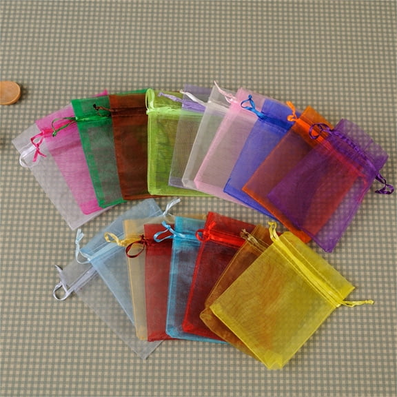 PPKVUFD 100pcs Organza Gift Bags, 3 x 4 inch Candy Mesh Drawstring Favor Bags Jewelry Pouches for Christmas Wedding Party