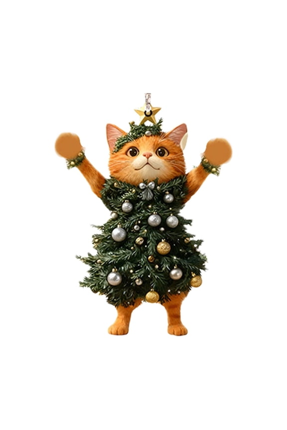 1PCS Christmas Cat in Christmas Tree Acrylic Hanging Ornament, Suitable for Keychain, Bag, Car Rearview Mirror Pendant, Used for Christmas Decoration, Adding Cute and Happy Atmosphere 2D Flat