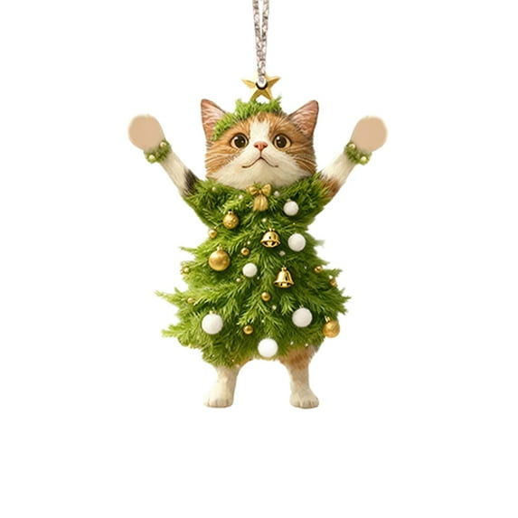 PPKVUFD 1PCS Christmas Cat in Christmas Tree Acrylic Hanging Ornament, Suitable for Keychain, Bag, Car Rearview Mirror Pendant, Used for Christmas Decoration, Adding Cute and Happy Atmosphere 2D Flat