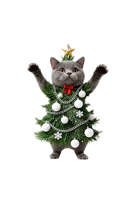 1PCS Christmas Cat in Christmas Tree Acrylic Hanging Ornament, Suitable for Keychain, Bag, Car Rearview Mirror Pendant, Used for Christmas Decoration, Adding Cute and Happy Atmosphere 2D Flat