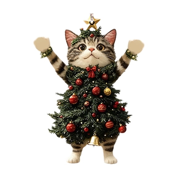 PPKVUFD 1PCS Christmas Cat in Christmas Tree Acrylic Hanging Ornament, Suitable for Keychain, Bag, Car Rearview Mirror Pendant, Used for Christmas Decoration, Adding Cute and Happy Atmosphere 2D Flat