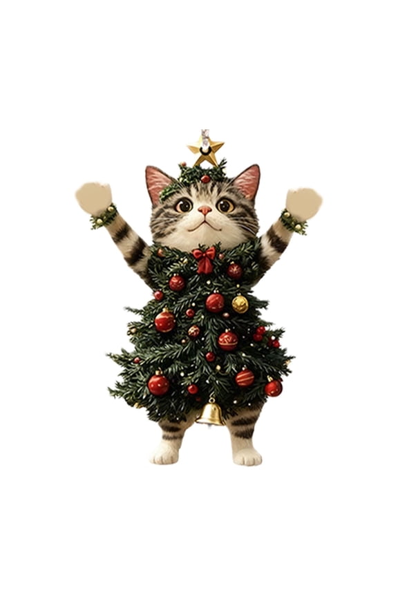 1PCS Christmas Cat in Christmas Tree Acrylic Hanging Ornament, Suitable for Keychain, Bag, Car Rearview Mirror Pendant, Used for Christmas Decoration, Adding Cute and Happy Atmosphere 2D Flat