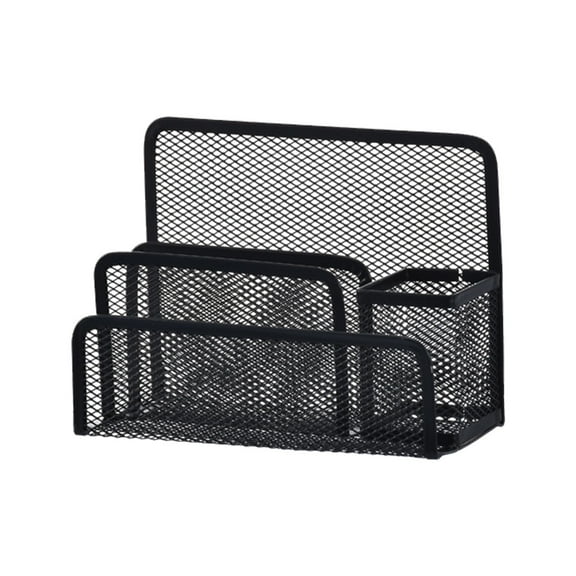 PPKVUFD 1Pc Desk Mail Organizer, File Holder Letter Sorter with 3 Vertical Upright Metal Mesh Compartments Document and 1 Pen Holder, Filing, Folders, Mail, Paper Organizer for Home or Office Desktop