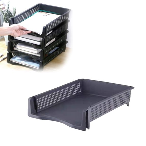 PPKVUFD 1Pc Gray Stackable Paper Trays for Letter Documents, Desktop File Organizers for Office Supplies, Stackable Desk Tray Holder for Paper Storage (10 x 12.8 x 2.2 in)