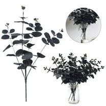 PPKVUFD 1Pc Halloween Black Artificial Flower, Black Eucalyptus Stems Leaves Branches Fake Flower Arrangement Farmhouse Decor Halloween Decorations 13 inch (Black)