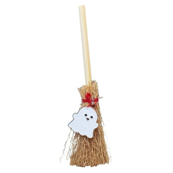 PPKVUFD 1Pcs Cute Mini Witch Broomstick Charms, Miniature Broom Props, Small Dollhouse Witch Broomstick with Pendant, Halloween Witchcraft Decoration, DIY Broom Ornament for Party