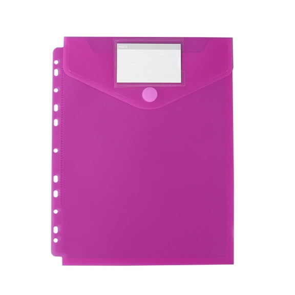 PPKVUFD 1Pcs Poly Binder Pockets with Hook and Loop, 11-Hole Vertical Opening Plastic Envelopes, Letter Size Waterproof Document Folders for 2/3/4 Ring Binder