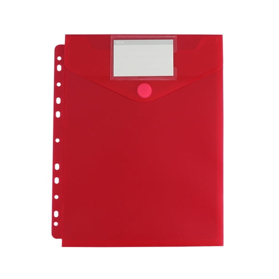 PPKVUFD 1Pcs Poly Binder Pockets with Hook and Loop, 11-Hole Vertical Opening Plastic Envelopes, Letter Size Waterproof Document Folders for 2/3/4 Ring Binder