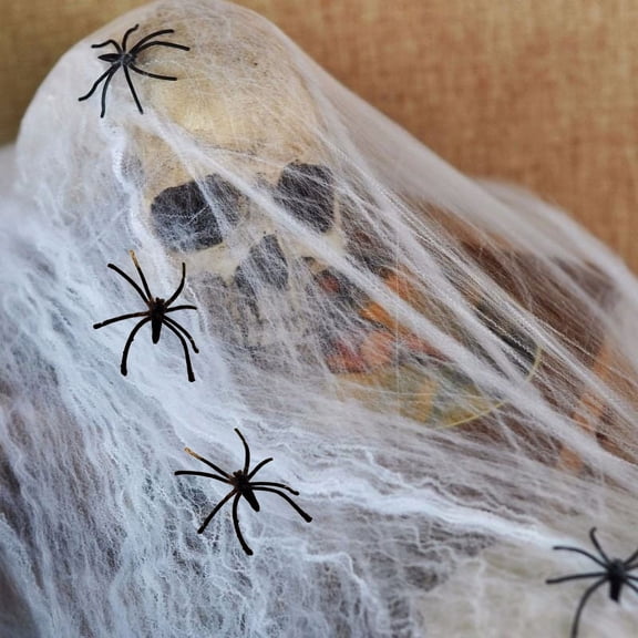 PPKVUFD 2 Pack 100g Halloween Stretch Spider Webs Indoor & Outdoor Spooky Spider Webbing with 4 Fake Spiders for Halloween Decorations