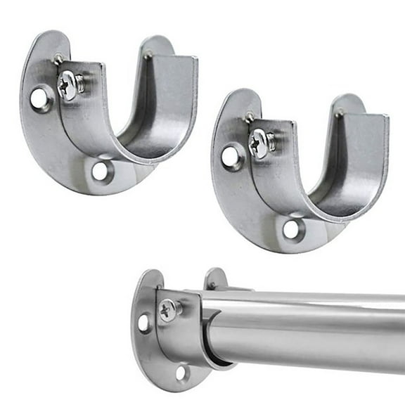PPKVUFD 2 Packs Stainless Steel Wardrobe Bracket U-Shaped Rod Socket Flange 1-1/4" Diameter Heavy Duty Closet Rod Brackets End Supports for Closet Rod with Screws (Silver)