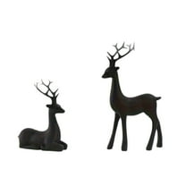 PPKVUFD 2 Pcs Christmas Reindeer Sculpture, Resin Deer Christmas Decoration, Matte Black Resin Elk Statues for Home Decor, Ideal for Living Room, Bedroom, Office, Bookshelf, and Desk Ornaments