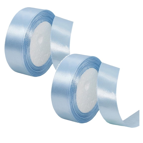 PPKVUFD 2 Rolls 25 Yards Light Blue Satin Ribbon 1 inch, Single Face Polyester Silk Fabric Hair String Ribbon for Craft, Flower Bouquets, Gift Wrapping, Wedding, Bow Making and Valentines Decoration