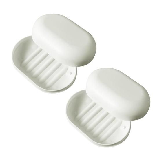PPKVUFD 2Pcs Soap Dish Saver Holder, Travel Soap Draining Case Holder Shower Leak Proof Box Case Container with Lid Cover Soap Dish Tray for Kitchen Bathroom Leakproof Soap Box(White)