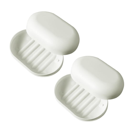 PPKVUFD 2Pcs Soap Dish Saver Holder, Travel Soap Draining Case Holder Shower Leak Proof Box Case Container with Lid Cover Soap Dish Tray for Kitchen Bathroom Leakproof Soap Box(White)