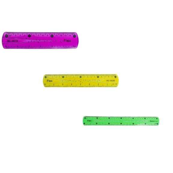 PPKVUFD 3 Pieces Flexible Ruler, 15cm/6inch 20cm/8inch 30cm/12inch Plastic Ruler Shatterproof Straight Edge Soft Bendable Clear Rulers for Adults Office, Random Color