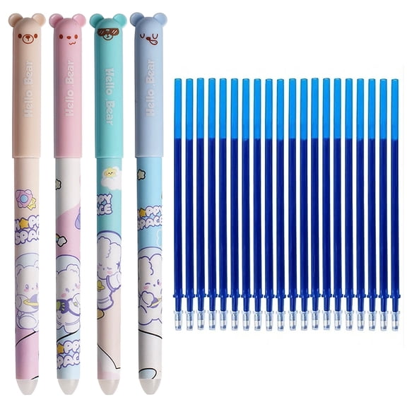 PPKVUFD 4 Pack 0.5mm Erasable Gel Pens, Cute Gel Ink Pens Refillable Pens for Adult Writing Calligraphy Note Taking, with 20 Blue Ink Refills
