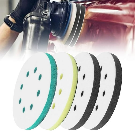 PPKVUFD 4 Pack 5 Inch 8 Holes Foam Sanding Pads, Orbital Sander Foam Pads, Soft Density Interface Pad, Hook and Loop Sponge Cushion Buffer Backing Pad for Orbital Sander