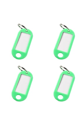4 Pcs Plastic Key Tags, Green Key Keychain Tags with Labels, Key Chain Label Tags Identifiers ID Tags with Split Ring (Green)