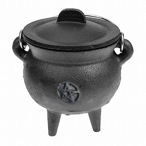 PPKVUFD 4" Small Cast Iron Cauldron with Lid and Carry Handle for Spells, Smudging, Ritual & Blessings
