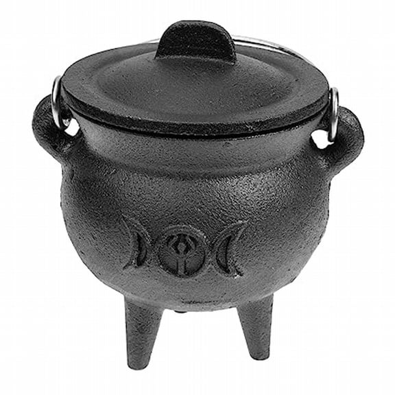 PPKVUFD 4" Small Cast Iron Cauldron with Lid and Carry Handle for Spells, Smudging, Ritual & Blessings