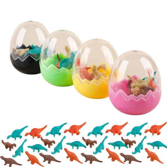 PPKVUFD 4Pcs Dinosaur Eggs with 28 Pieces Dinosaur Erasers, Mini Cute Dino Erasers for Party Favors Rewards Easter Gifts Easter Basket Stuffers Fillers