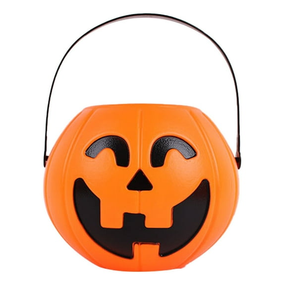 PPKVUFD 4Pcs Halloween Portable Pumpkin Bucket Trick or Treat Pumpkin Candy Pail Holder, Style1-Orange(6inch)