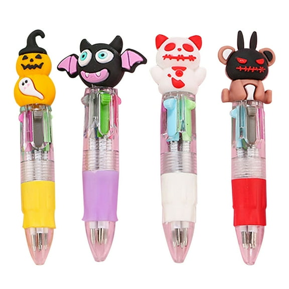 PPKVUFD 4Pcs Mini Multicolor Pens in One 4-in-1 Cute Pens Bulk, Ballpoint Pen for Birthdays and Parties, Fun Gifts Assorted Ink Kawaii Pen(Halloween), Color Random