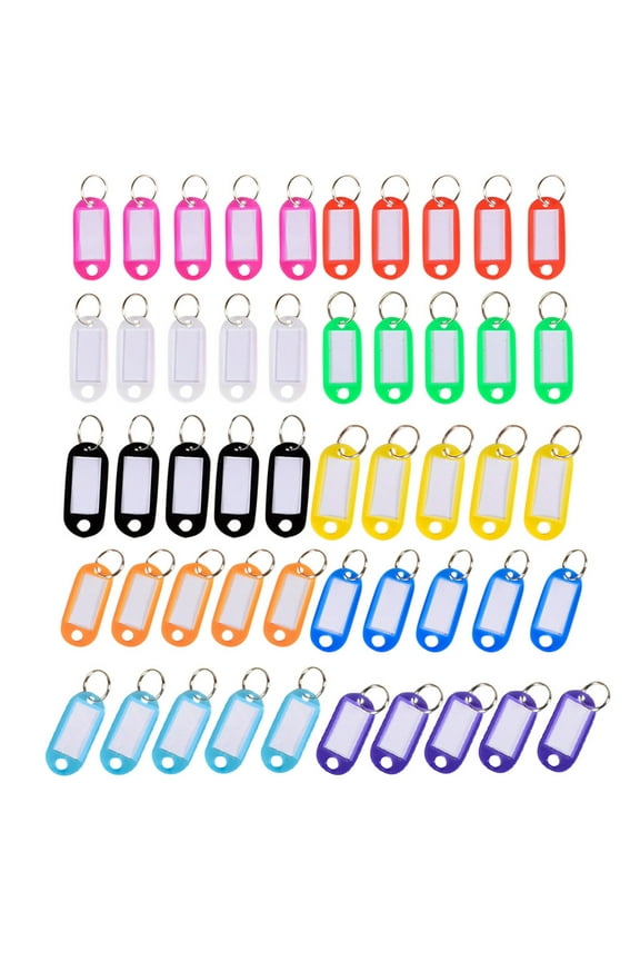 50 Pcs Plastic Colored Key Ring Tags with Labels - Key Tags Identifiers, Name Tags and Labels, Adapt to USB Drive,Key Chains with Label, Pets Key Id, Small Luggage, Random Color