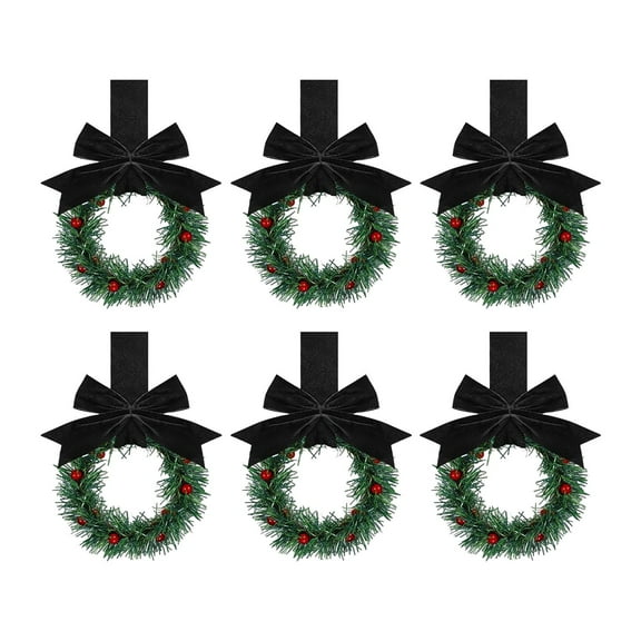 PPKVUFD 6 Pcs 5" Christmas Mini Cabinet Wreaths for Kitchen with Ribbon Bows Red Berry Small Window Wreath for Window Door Farmhouse Christmas Party Decorations
