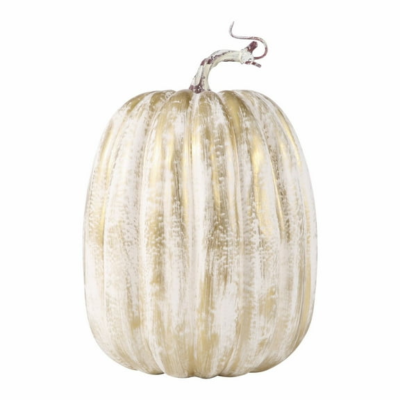 PPKVUFD 8.5 Inch Large Pumpkins for Decorating - 1PCS Big White Gold Foam Decorative Artificial Pumpkins for Fall Decor, Paintable, Perfect for Halloween, Thanksgiving Table Decor (02-White Gold)
