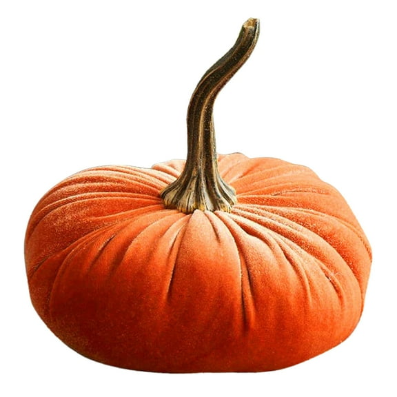 PPKVUFD 8Inch Large Artificial Velvet Fabric Pumpkins, 1Pcs Fake Decorative Orange Pumpkins Decoration for Fall Harvest Theme Party Wedding Halloween Thanksgiving Table Decor